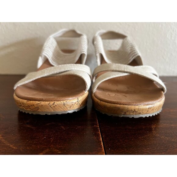 Skechers Wedge Sandals Beverlee Sz 9 Beige Stretch Straps Open Toe - Picture 8 of 10